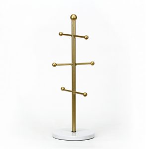 Metal 3 tier Cup Gold Holder with Natural Stone Base