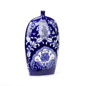 Porcelain Blue and White Floral Flat Vase