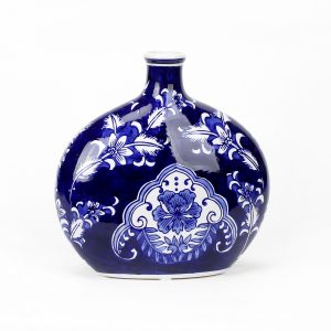 Porcelain Blue and White Floral Flat Vase