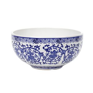 Porcelain Blue and White Scrolling Leaves Floral Bowl