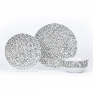 Ceramic Gray White Dinnerware set of 3pcs / Total 12 pcs for 4 people