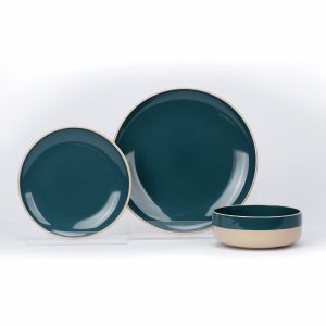 Ceramic Green White Dinnerware set of 3pcs / Total 12 pcs for 4 people