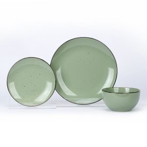 Ceramic Green Black Dinnerware set of 3pcs / Total 12 pcs for 4 people