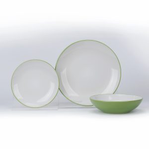 Ceramic White Green Dinnerware set of 3 pcs / Total 12 pcs for 4 people