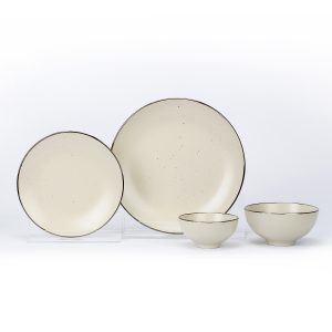 Ceramic White Brown Dinnerware set of 4pcs / Total 16 pcs for 4 people