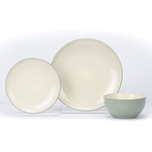 Ceramic White Green Dinnerware set of 3 pcs / Total 12 pcs for 4 people