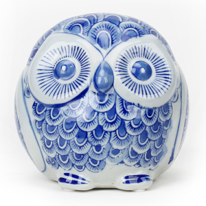 Porcelain Blue and White Owl Figurine