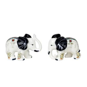 Ceramic Blue and White Elephants Figurines Set of 2