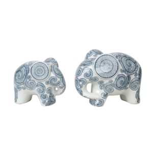 Ceramic Blue and White Elephants Figurines Set of 2