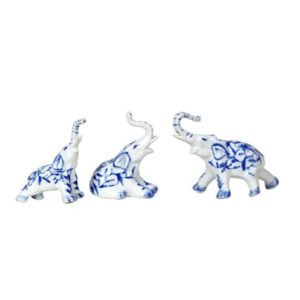 Porcelain Blue and White Flower Elephants Figurines Set of 3