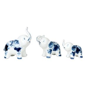 Porcelain Blue and White Flower Elephants Figurines Set of 3